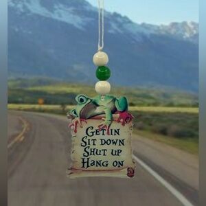 Rearview Mirror Charm Get In Sit Down Shut Up Hang On Frog Car Pendant, NEW
